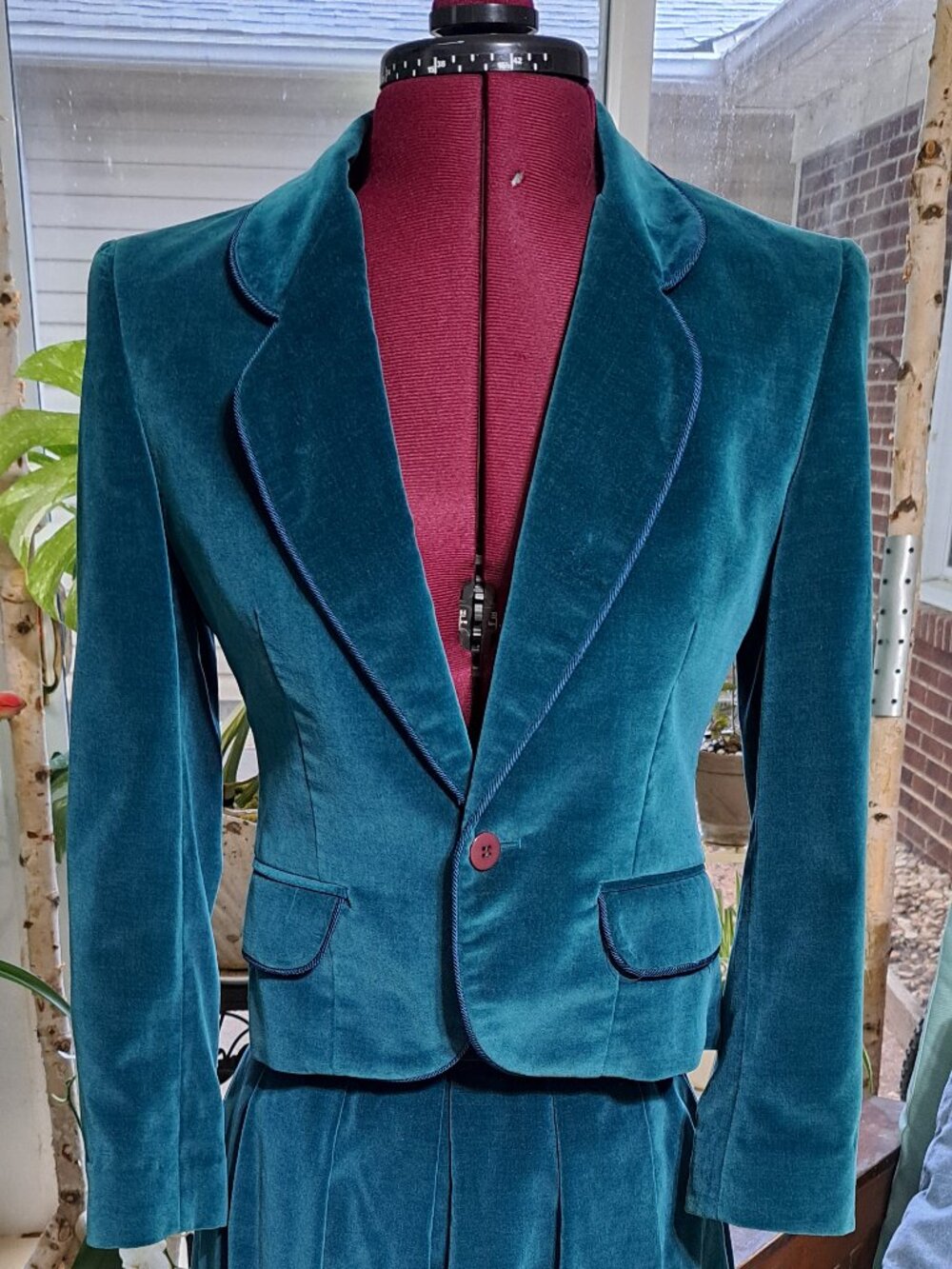 Vintage Teal Velvet J.G. Hook Skirt Suit (XS/S)
